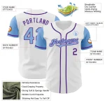 Custom White Light Blue-Purple Authentic Two Tone Baseball Jersey - Image 3