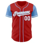 Custom Red White-Light Blue Authentic Two Tone Baseball Jersey - Image 2