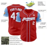 Custom Red White-Light Blue Authentic Two Tone Baseball Jersey - Image 3
