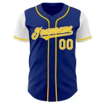Custom Royal Yellow-White Authentic Two Tone Baseball Jersey - Image 2