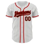 Custom White Brown Pinstripe Brown-Red Authentic Baseball Jersey - Image 2