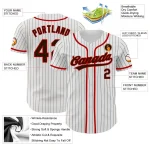 Custom White Brown Pinstripe Brown-Red Authentic Baseball Jersey - Image 3