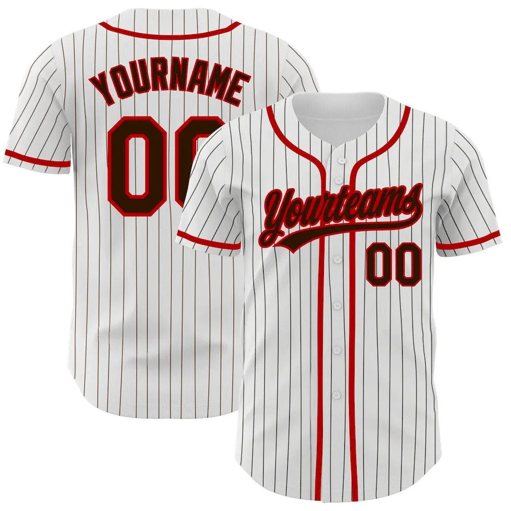 White1354.webp Custom White Brown Pinstripe Brown-Red Authentic Baseball Jersey - Image 1