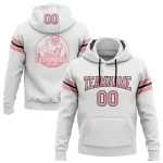 Custom Stitched White Medium Pink-Black Football Pullover Sweatshirt Hoodie