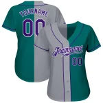 Custom Teal Purple-Gray Authentic Split Fashion Baseball Jersey - Image 2