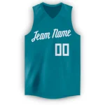 Custom Teal White V-Neck Basketball Jersey - Image 5