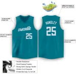Custom Teal White V-Neck Basketball Jersey - Image 2