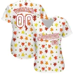 Custom White White-Red 3D Pattern Design Autumn Leaves Authentic Baseball Jersey - Image 2
